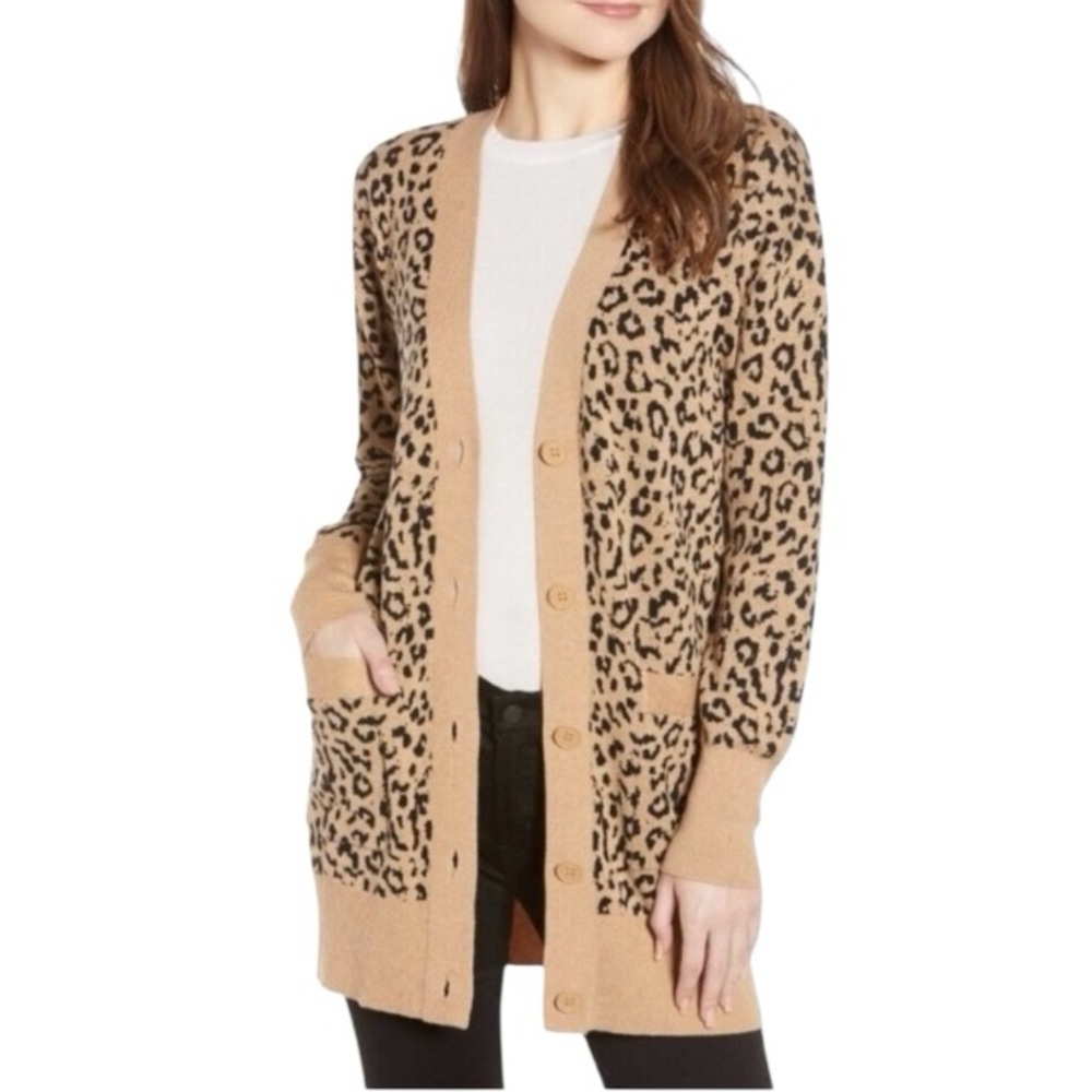 J. Crew Leopard Jacquard Knit V-Neck Button Front Cardigan Sweater - XS